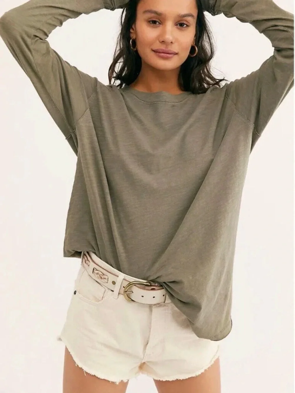 Free People We The Free Arden Tee XL Army Green Oversized Thumbhole Top